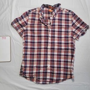 Mens Joe Fresh button up plaid shirt.  Size M.  Red/blue.  ‎ Slim fit.
